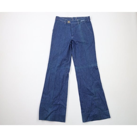 Vintage 70s Mens Size 28x32 Distressed Bell Bottoms Denim Jeans